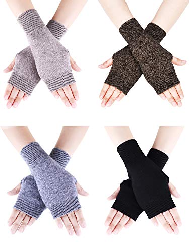 Tatuo 4 Paar Cashmere Feel Fingerlose Handschuhe mit Daumenloch warme Handschuhe für Damen und Männer (Farbe Set 9)