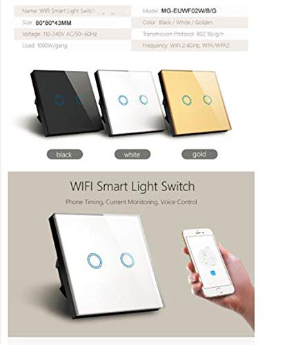 EU-Standard Smart Life WiFi-Schalter Sprachsteuerung 2-Gang Smart WIFI-Wandschalter (Gold)