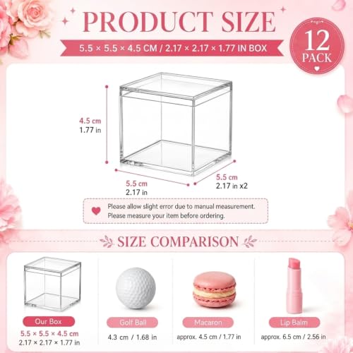 Image of Juexica 12 Pcs Clear Acrylic Boxes with Lid,Square,2.17 x 2.17 x 1.77 | Clear Plastic Boxes with Lids for Organizing and Displaying Jewelry, Candy, Crystals, Crafts, Party Favors and Collectibles