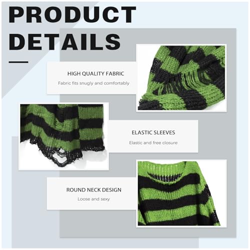 Goth Y2K Striped Sweater with Belt Ripped Punk Gothic Long Sweaters Grunge Distressed Halloween Pullover Tops for Women3