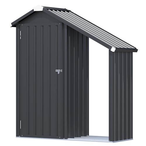 Image of AECOJOY Vertical Outdoor Storage Cabinet with Shelves, Tall Garden Sheds & Outdoor Storage Cabinet Waterproof and Lean to Open-Sided Firewood Racks, Tool Storage Sheds for Patio, Backyard, Lawn