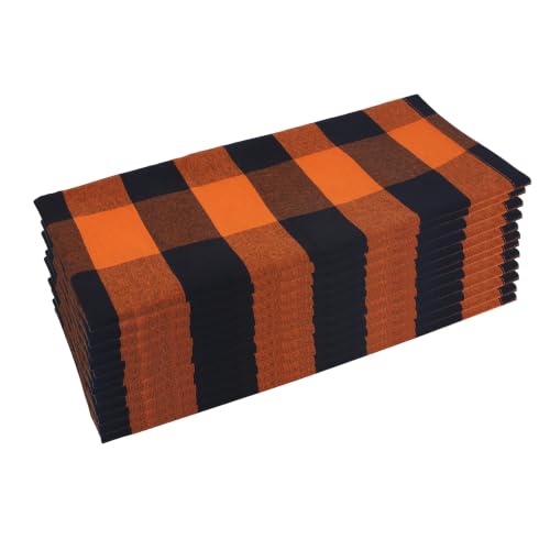 Image of Orange Plaid Cloth Napkins 20 x 20 Inch, Set of 12, Perfect for Halloween