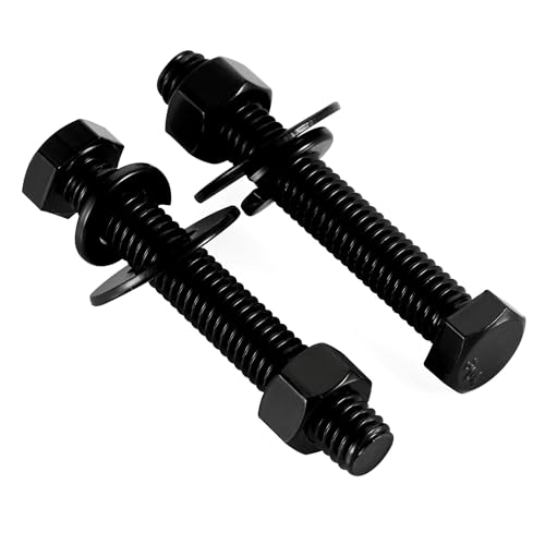Image of Mellewell 1 /2-13 x 3 Hex Head Screws Bolts, Nuts, Flat & Lock Washers, Fully Threaded, Stainless Steel 18-8, Black Finish, 2 Sets