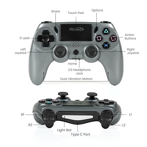 Image of ARcNet Dualshock Wireless Controller Game Switch For PS 4 With 3.5 mm Headset Port & 6 Axis Gyro Sensor Wireless USB Controller Compatible for PS 4 Slim /PRO /Fat With Built in Speaker (Grey)