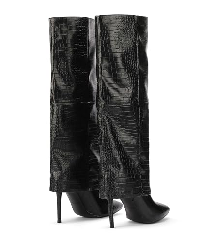 Women's Fold-Over Knee High Boots with 4-Inch Stiletto Heel, Pointed Toe & Pull-On Design 5