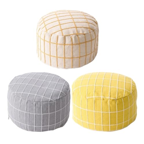Pouf de rangement cube beige en coton lin grand repose-pieds de salon vide