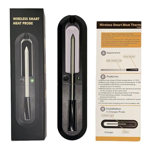 YIXANNX Termómetro de barbacoa para ahumador de barbacoa con cuatro sondas Bluetooth, termómetro Digital para carne ABS lectura precisa y rápida