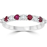 1/2CT Ruby & Diamond Wedding Ring 10K White Gold - Size 5.5