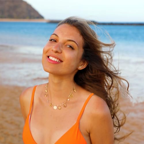 Gold Initial Charm Necklace for Women Dainty Boho Shell Starfish Necklace Personalized Letter A-Z Pendant Necklaces Summer Beach Surfer Jewelry Gifts2