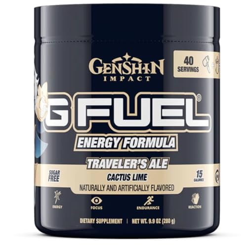 Image of G Fuel Genshin Impact Energy Drink Powder, Pre Workout Caffeine Mix for Gaming, Sugar Free Focus Amino, Vitamin + Antioxidants, 9.9oz (Cactus Lime, 40 Servings)