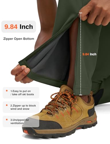 TBMPOY Mens Snow Ski Hiking Pants Waterproof Insulated Winter Fleece Lined Softshell Outdoor Snowboard Zipper Bottom Leg4