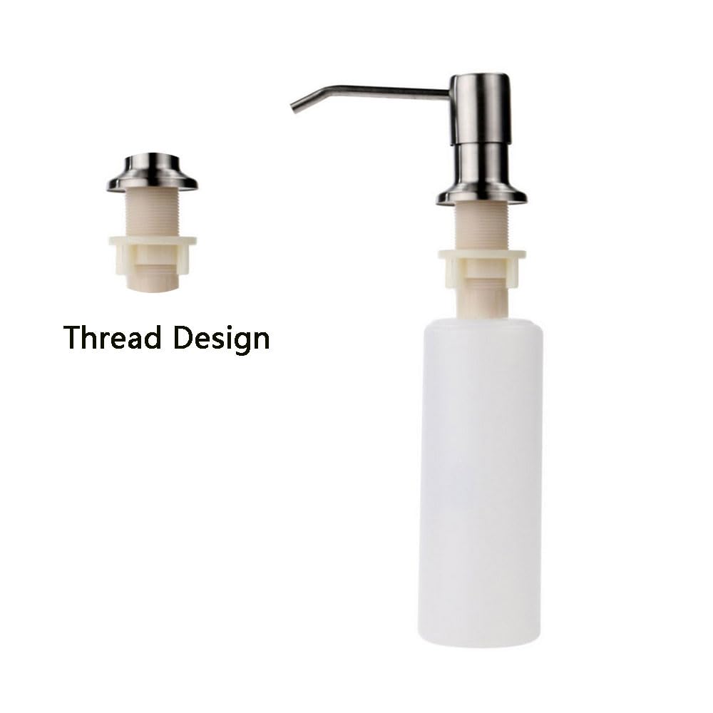 Dispensador de jabón integrado para fregadero, dispensador de cabezal de bomba de acero inoxidable de 300 cc, dispensador de detergente líquido para cocina, baño, lavavajillas, plateado