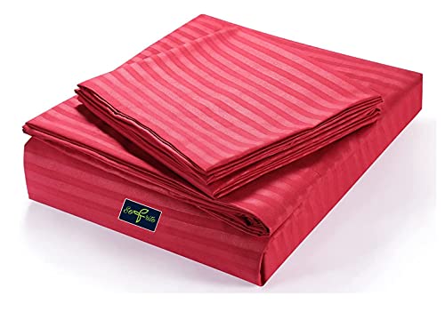 Image of Sofrito Bed Sheet Glace Cotton Striped - 300 TC - Double (90 inchx100 inch) - with 2 Pillow Cover | Ideal for Hospitals, Clinics, Hostels, PGs, Hotels & Guest Houses | Bubblegum Pink