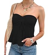 ANRABESS Womens Tube Top Summer Strapless Tie Front Ruched Peplum Flared Hem Cute Bandeau Halter ...