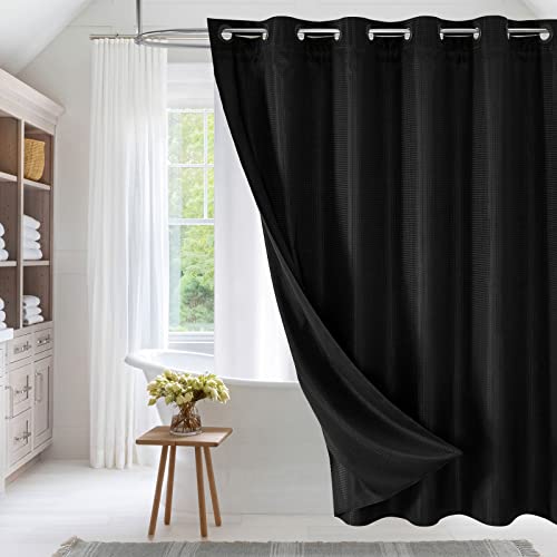 MitoVilla Black Waffle Long Shower Curtain Liner Set 72 x