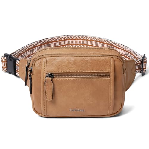 Image of LATMAP 3L TRIPLE ZIP Fanny Packs Belt Bag For Women Men Crossbody Waist Pack Sling Chest Bum Travel Bag Purse Faux Leather Fashion Cute Tan