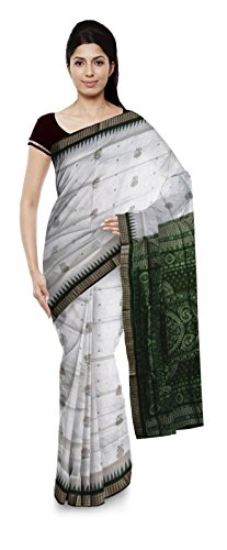 Tridevi Saree Bomkai Handloom Silk Saree for Women (White)