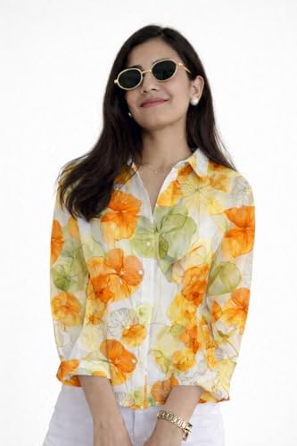 Image of Women's Korean Style 3 /4 Sleeve Oversized Button Down|| Workwear Top Shirt for Office & Casual Wear Women Shirt || Shirt for Woman || Top for Women (L-98-101)