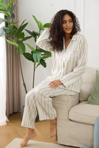 Image of YiNi LuLu Womens Silk Satin Pajamas Set Button Down 2 Piece Pjs Long Sleeve Oversized Sleepwear with Pockets