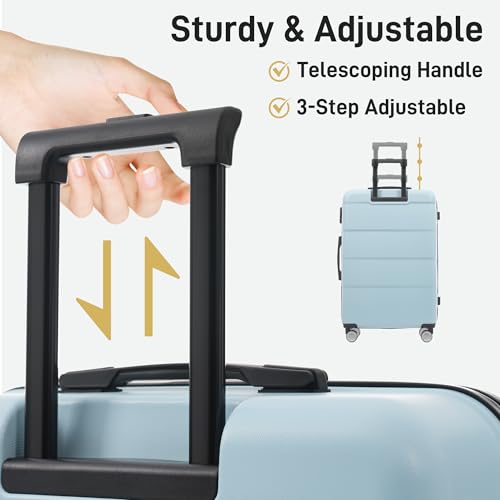 Image of 6 Pcs ABS Hardshell Luggage Sets Spinner Wheel Suitcase Lock Suitcases Light Blue