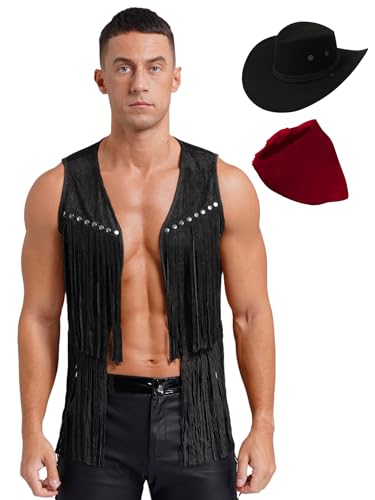 Chaleco vaquero para hombre con flecos y bandana ideal para disfraces de fiestas temáticas del oeste