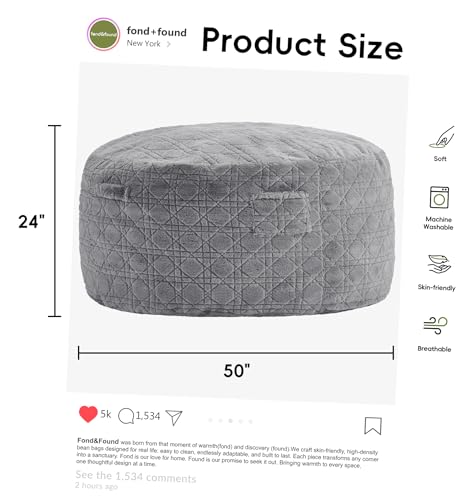 Image of 5FT Bean Bag Chair Oversized Bean Bags for Adults Large Bean Bag Beanbag Chair Washable Cover Quilted Plush Bean Bags Giant Memory Foam Bean Bag Chairs for Adults Pocket Bedrooms Living Room (Grey)