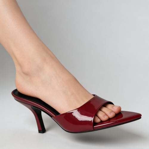 Image of Women's Patent Leather Pointed Toe Open Toe High Heel Sandals Comfortable Slingback Slip-On Mule Sandals Fashionable Formal Party Dresses Pumps