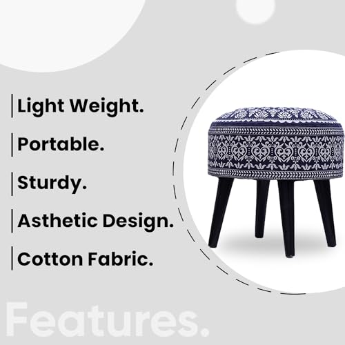 Image of Stool Ottoman Pouffes for Living Room, Kitchen, Home, Office Furniture with Soft Cotton Cushion Mudda Footrest Stool for Chair Sofa Bed Dressing Decor, Manadla Blue (17 Inch Pack of 1)