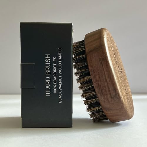 Black Sand Labs 100% Boar Bristle Beard Brush for Men - Travel Beard Grooming & Styling - Black Walnut Handle - Natural Bristles for Fine Beard Care - Ideal for Shaping & Conditioning