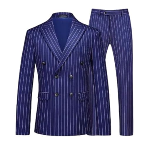Men's Double-Breasted Striped Two-Piece Suit Set Blazer Trousers Wedding Party Business Casual Outfit