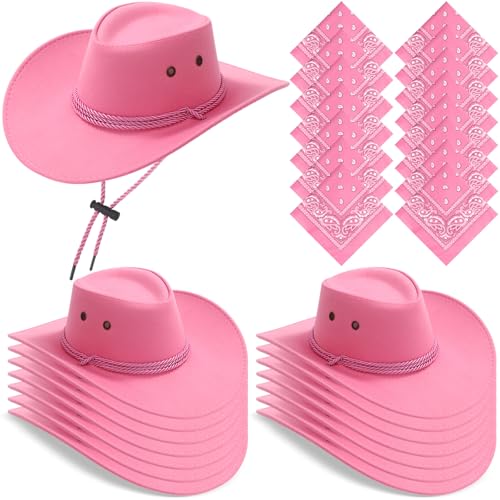 Image of Coume 15 Set Western Cowboy Hat Costume Accessories Paisley Bandanna Cowgirl Hats Bulk for Adult Women Men Dress Party