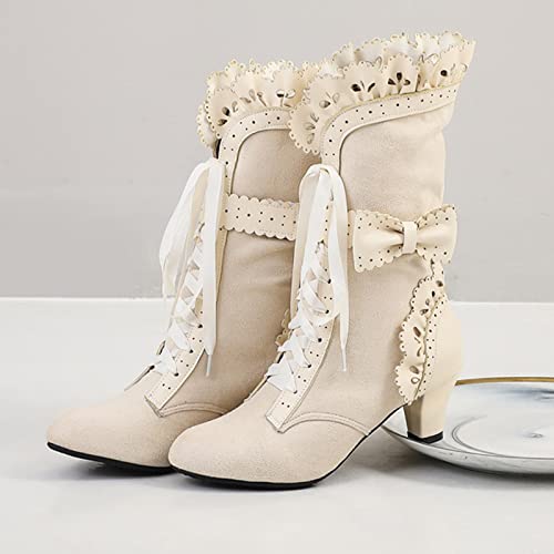 Victoria Boots for Women Halloween Christmas Party Lace High Heels Punk Mid Calf Booties Round Toe Suede Lace Up Vintage Boots for Cosplay Dress Pump Boots2