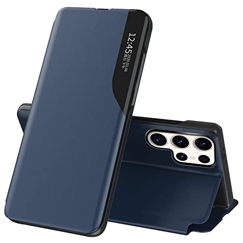Coque Samsung S23 Ultra Cuir Bleu avec Support Rotatif 360