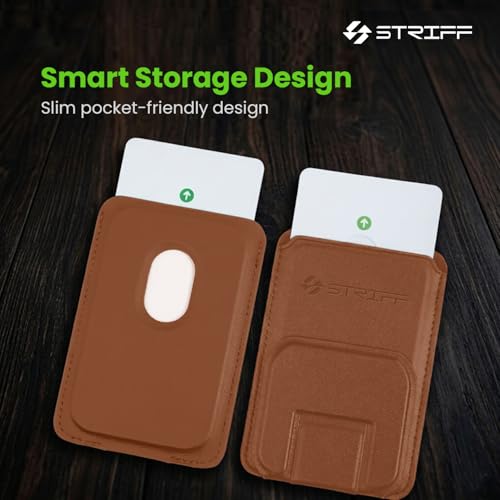 Image of STRIFF MagVault InvisibleStand Magnetic Wallet - Premium Vegan Leather MagSafe Card Holder with Hidden Kickstand, RFID Blocking, Holds 3 Cards, Strong Magnetic Wallet for iPhone 12-17 Series (Brown)