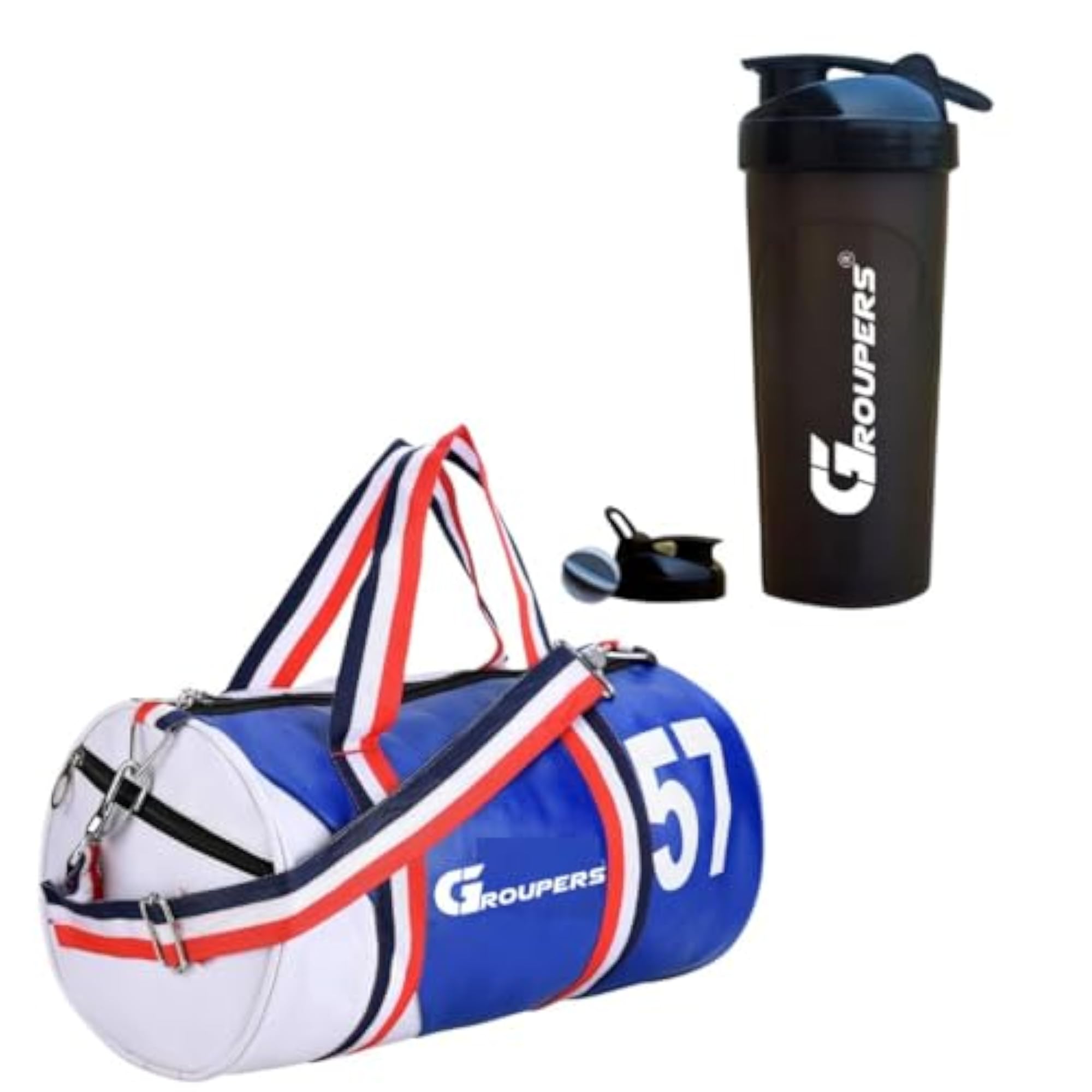 20-25L Blue & White Gym Bag Combo with Shaker Bottle