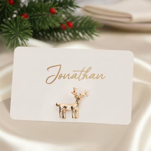 UNIQOOO 24Pcs Decorative Reindeer Place Card Holders Bulk, Name Card Holder, for Christmas Table Decor, Name Tag, Party Food Labels