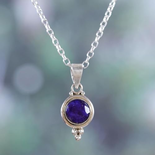 NOVICA Artisan Handmade Sapphire Pendant Necklace Indian Sterling Silver Gemstone 'Air Bubble in Blue'2