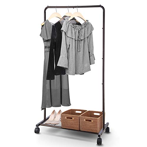 Simple Trending Standard Clothes Garment Rack, Clothing Rolling Rack with Mesh Storage Shelf