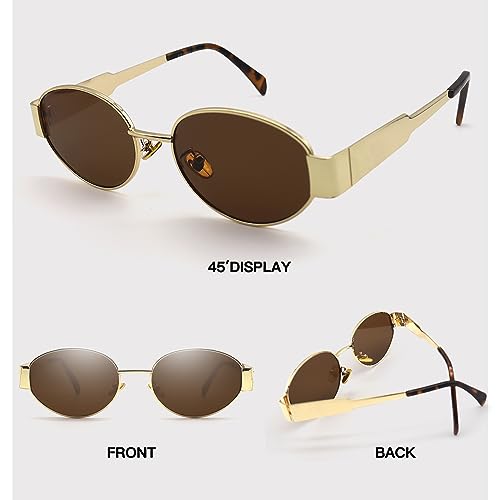 Retro Oval Sunglasses for Women Trendy Lightweight Sun Glasses Designer Metal Frame Womens Shades UV400 Protection4