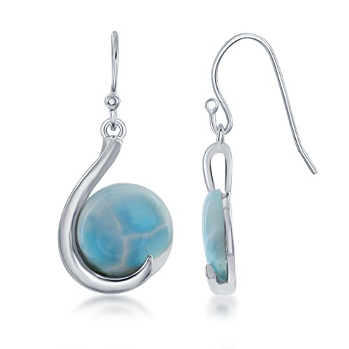 Sterling Silver Larimar Blue Earrings for Women - Natural Larimar Jewelry for Women - Beautiful Blue Larimar Stones - Hypoallergenic Dangle Round Larimar Earrings for Women
