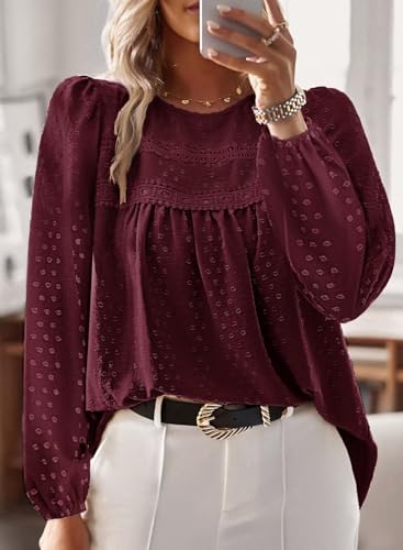 Image of Falechay Womens Tops Flowy Boho Dressy Casual Lace Cute Long Sleeve Shirts