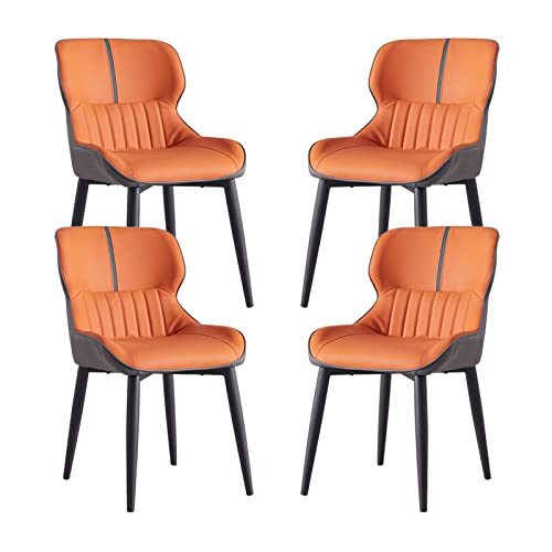 SJIALEN Dining Chairs Set of 4, with Carbon Stee Legs Modern Living Room Side Chairs PU Leather Water Proof Kitchen Counter Chairs Kitchen Chair (Color : Orange)