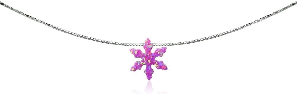 B. BRILLIANT Sterling Silver Dainty Choker Synthetic Opal Snowflake Necklace for Women