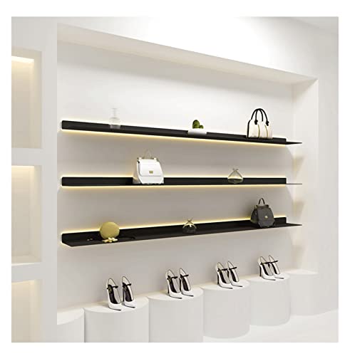 Estante flotante LED con luz natural montado en la pared, estante de exhibición de metal para decoración del hogar, 60 x 20 cm, estante flotante negro para sala de estar, dormitorio y oficina
