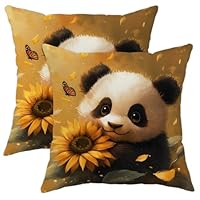 Panda Pillow Covers Set of 2, Cute Baby Panda Throw Pillow Cases, Autumn Decorative Cushions for Home Sofa Bed Couch