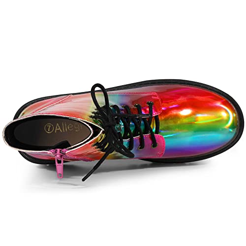 Allegra K Women's Round Toe Platform Lace Up Colorful Combat Ankle Boots4