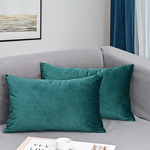 Yastouay 2 Pack Throw Pillow Covers, Teal Decorative Lumbar Pillow Covers, Solid Sofa Pillows, Soft Velvet Pillow Case, Square Accent Cushion Covers For Sofa Couch Bed Chair, 12 X 20 Inches #TOP1