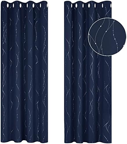 Deconovo White Curtains, Super Soft Dotted Line Foil Printed Thermal Insulated Window Treatment, Eyelet Blackout Curtains for Living Room, 46 x 54 Inch(Width x Drop), Greyish White, 2 Panels
