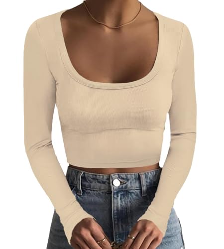 Maglietta Donna Manica Lunga Slim Fit a Coste Crop Top