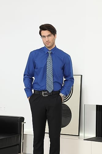 Image of HISDERN Mens Dress Shirt with Tie Pocket Square Set Classic Button Down Shirt Matching Tie Long Sleeve Shirts